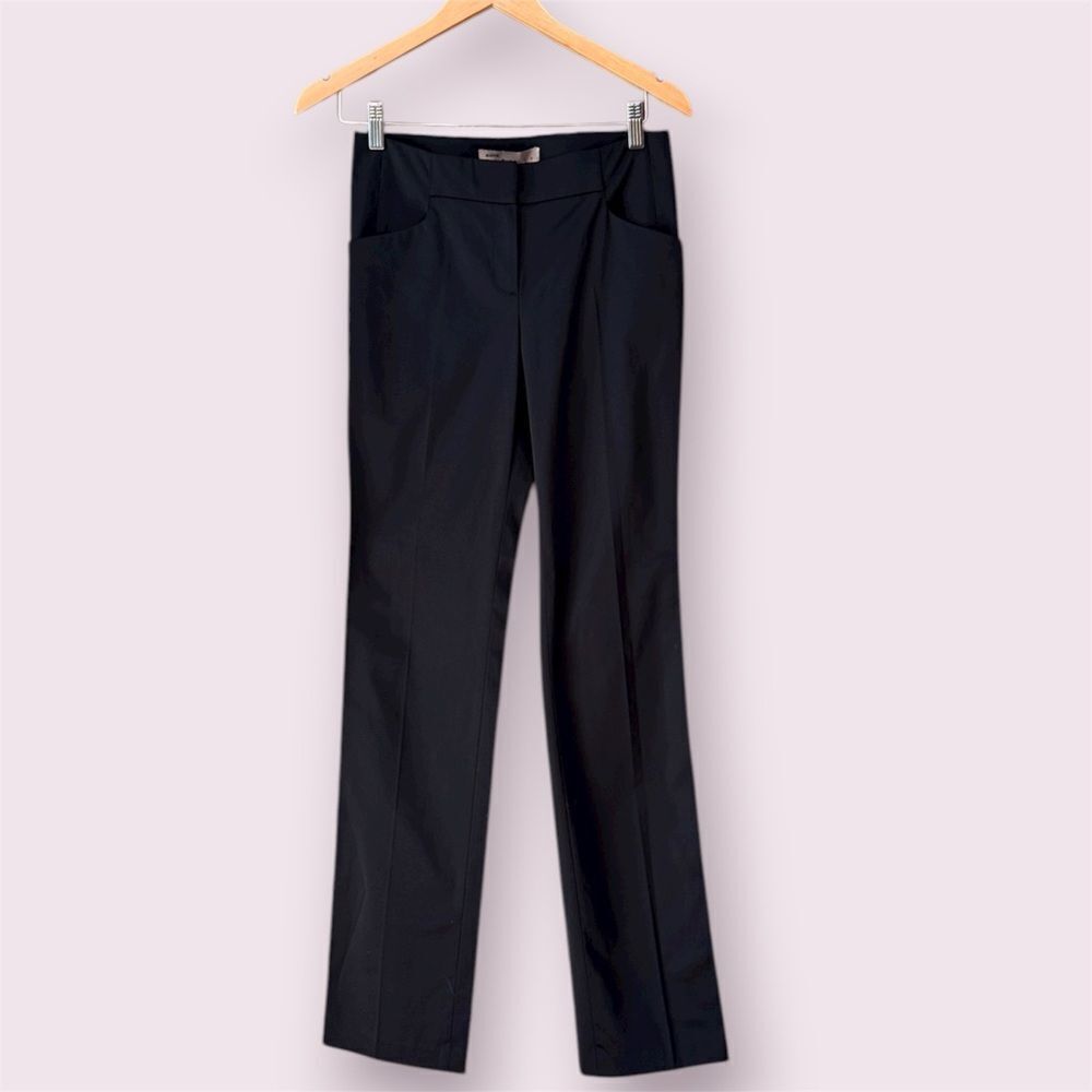 MANGO MOMENTS Black Sateen Tuxedo-Style Straight Leg Dress Pants